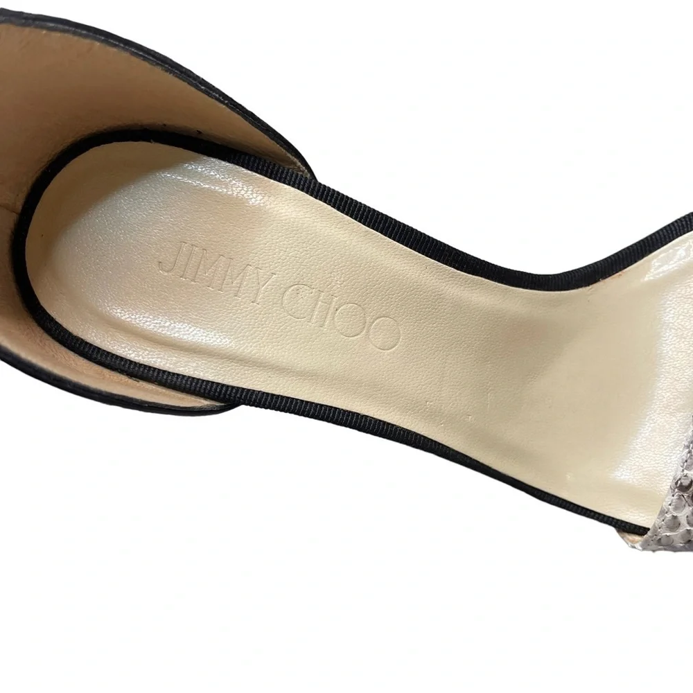Jimmy Choo Neston Snakeskin Cork Wedge Sandals Velcro Strap Sz 37